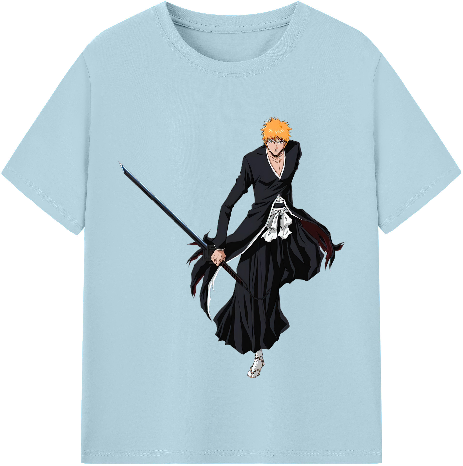 （画像用） ブリーチ 黒崎一護（くろさき いちご）BLEACH Kurosaki Ichigo 綿100％半袖Tシャツ（フロントプリント）